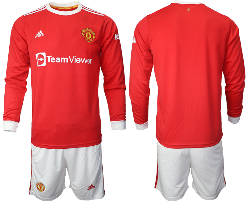 Men 2021-2022 Club Manchester united home red Long Sleeve blank Soccer Jersey->manchester united jersey->Soccer Club Jersey